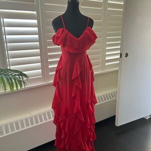 Elegant Red Ruffle Dress